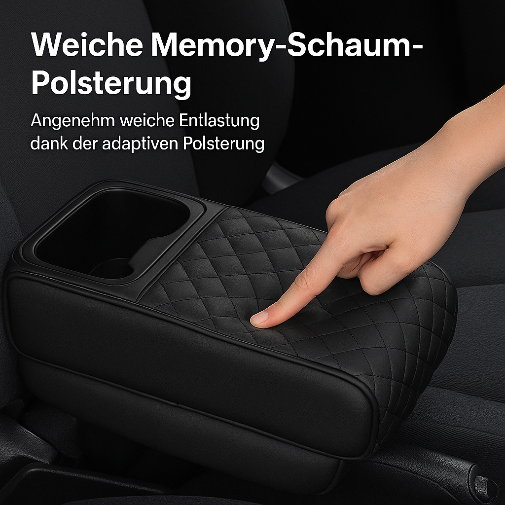 Auto Armlehnenkissen Memory Foam mit Getränkehalter universell DE.