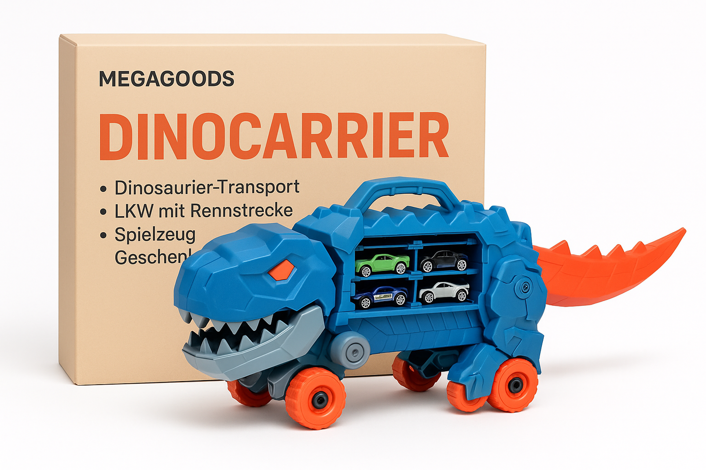 Dinosaurier Transport LKW mit Rennstrecke Spielzeug Geschenk DE.