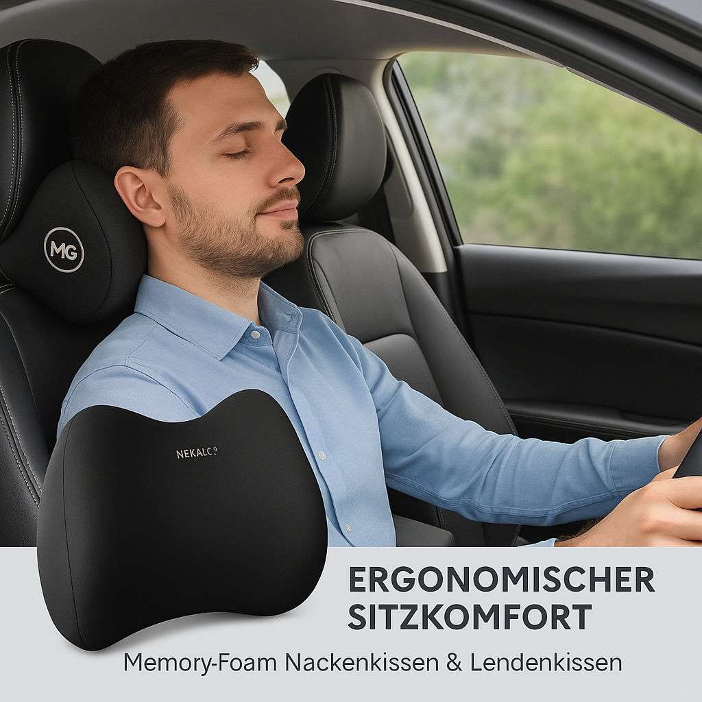 Nackenkissen Lendenkissen Set Memory Foam Auto Kopfstütze Rückenstütze DE.