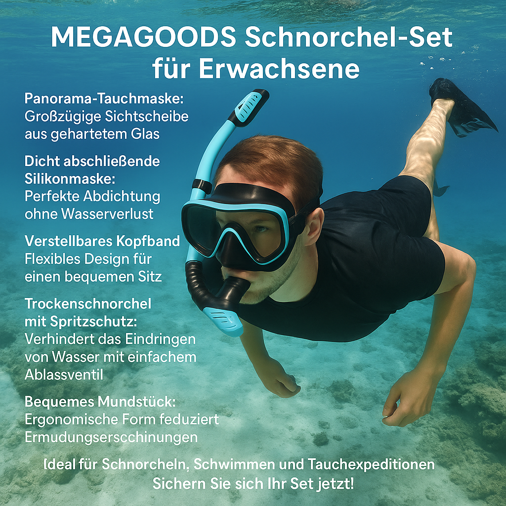 Taucherbrille Schnorchel Set Erwachsene gehärtetes Glas Profi DE.
