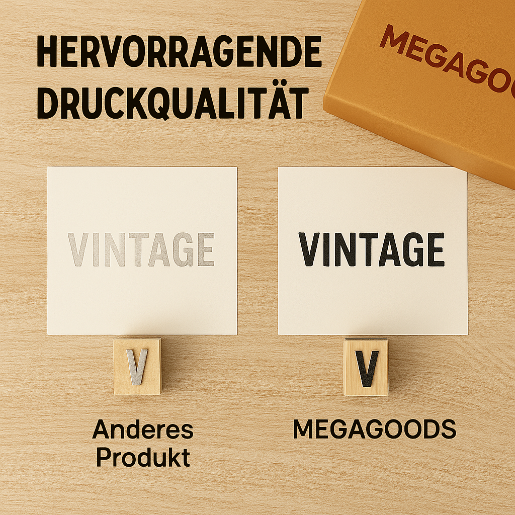 40er-Set Vintage Holzstempel Buchstaben Zahlen Symbole mit Stempelkissen DE.