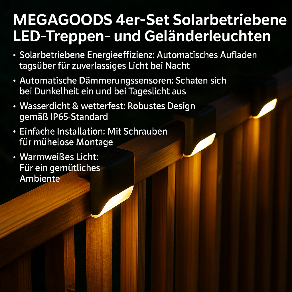 4er-Set Solar LED Stufenleuchten wasserdicht für Garten und Terrasse DE.