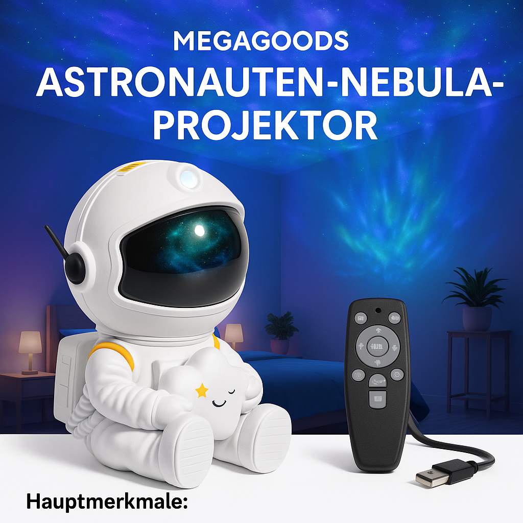 Sternenprojektor LED Astronaut mit Galaxie und Nebel für Kinder DE.