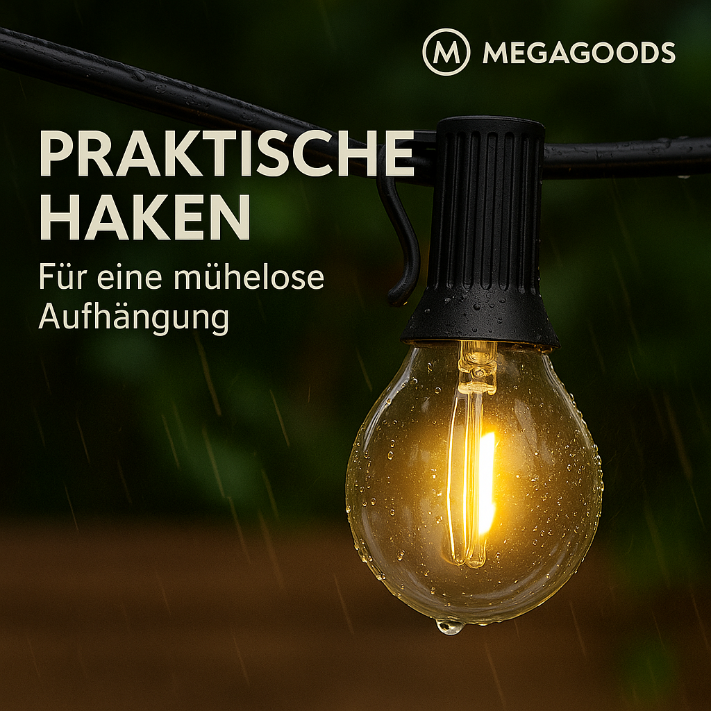 G40 LED Lichterkette 7,6M Außenbereich bruchsicher Garten Terrasse DE.