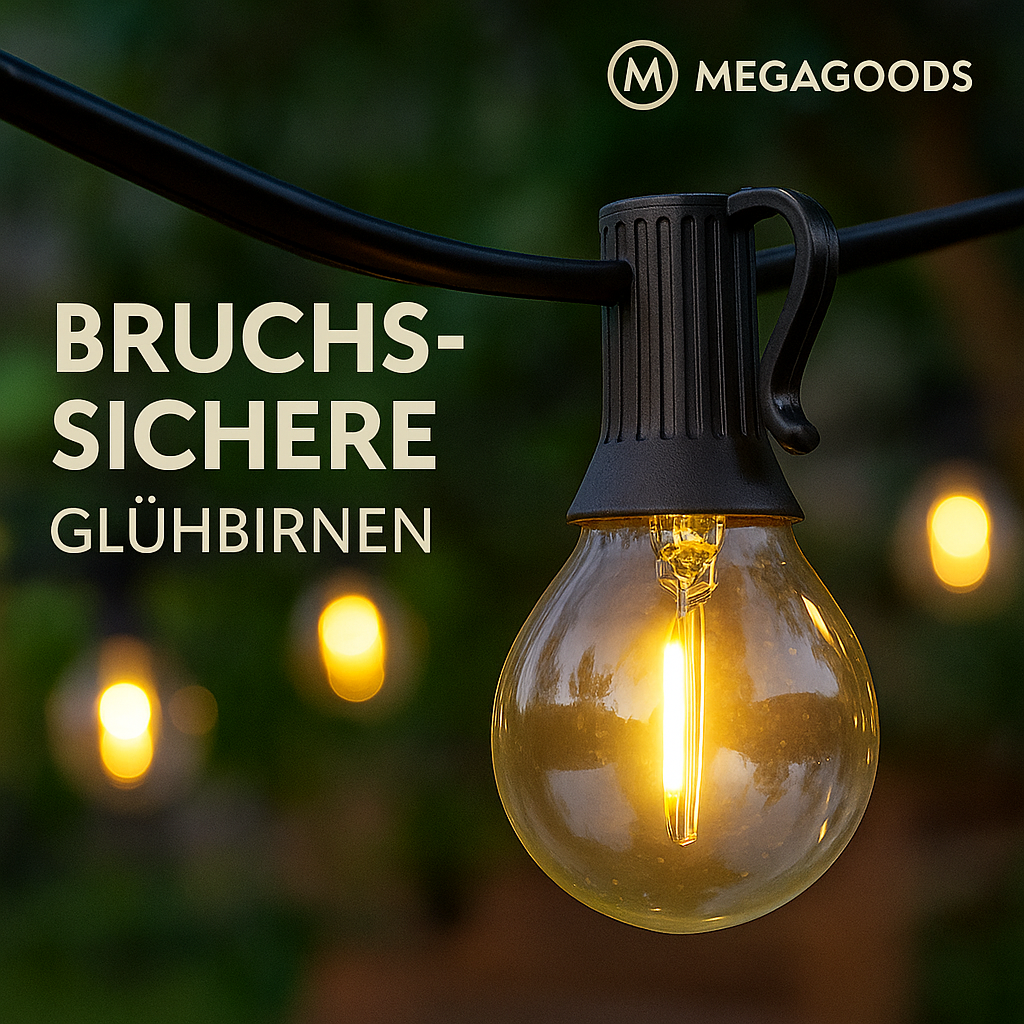 G40 LED Lichterkette 7,6M Außenbereich bruchsicher Garten Terrasse DE.