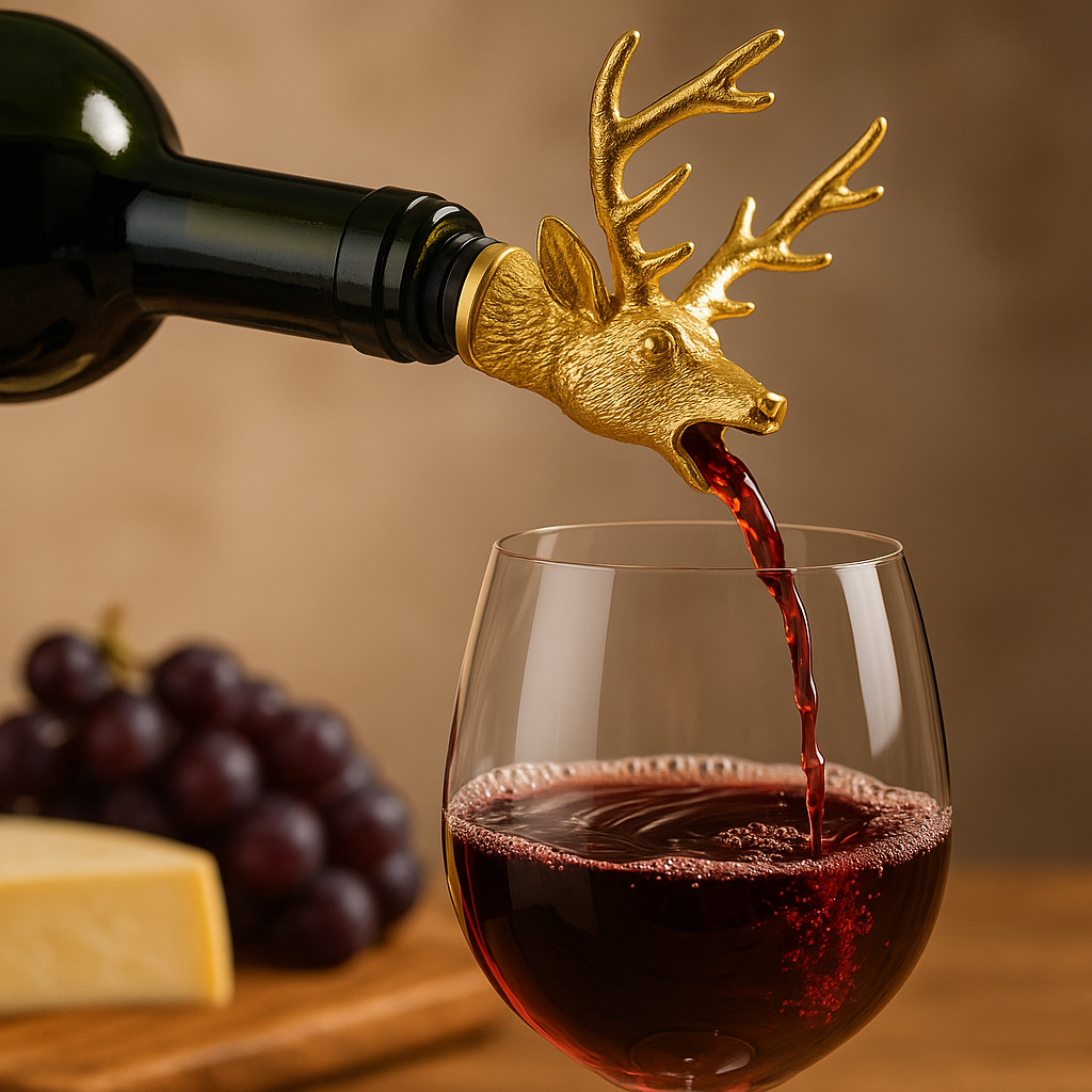 Weinausgießer und Flaschenverschluss Hirschkopf Zinklegierung DE.