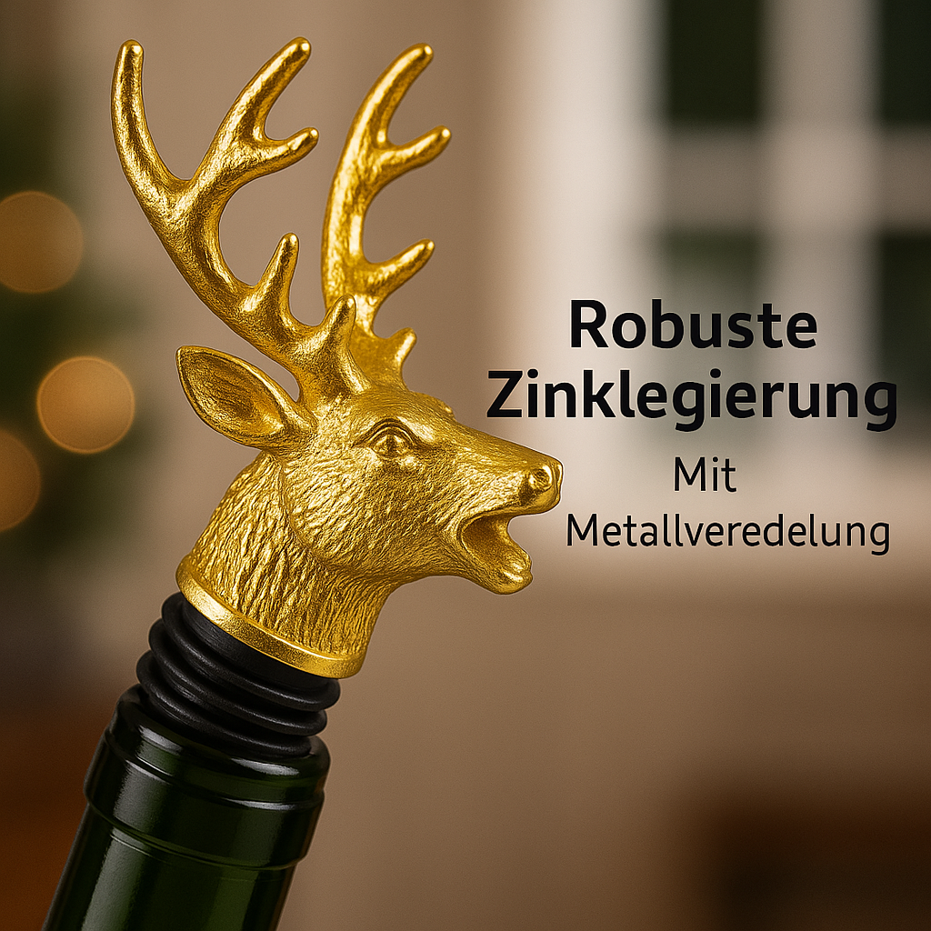 Weinausgießer und Flaschenverschluss Hirschkopf Zinklegierung DE.