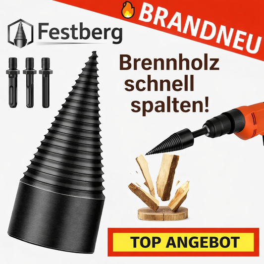 Festberg™ Bohrer - Das Original - Holzspalter Brennholzspalter Kegelbohrer Kegelspalter Set