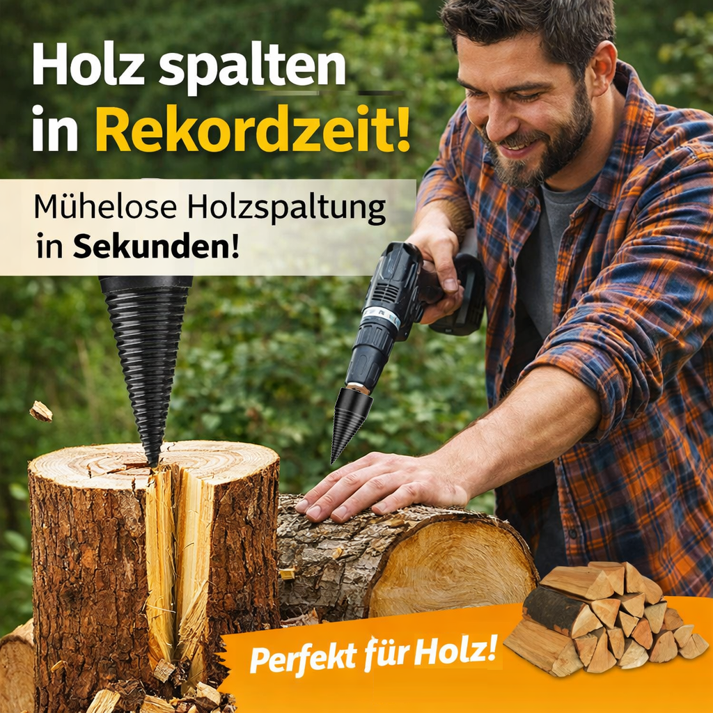 Festberg™ Bohrer - Das Original - Holzspalter Brennholzspalter Kegelbohrer Kegelspalter Set