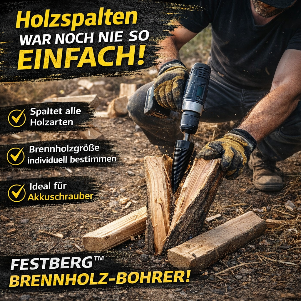 Festberg™ Bohrer - Das Original - Holzspalter Brennholzspalter Kegelbohrer Kegelspalter Set