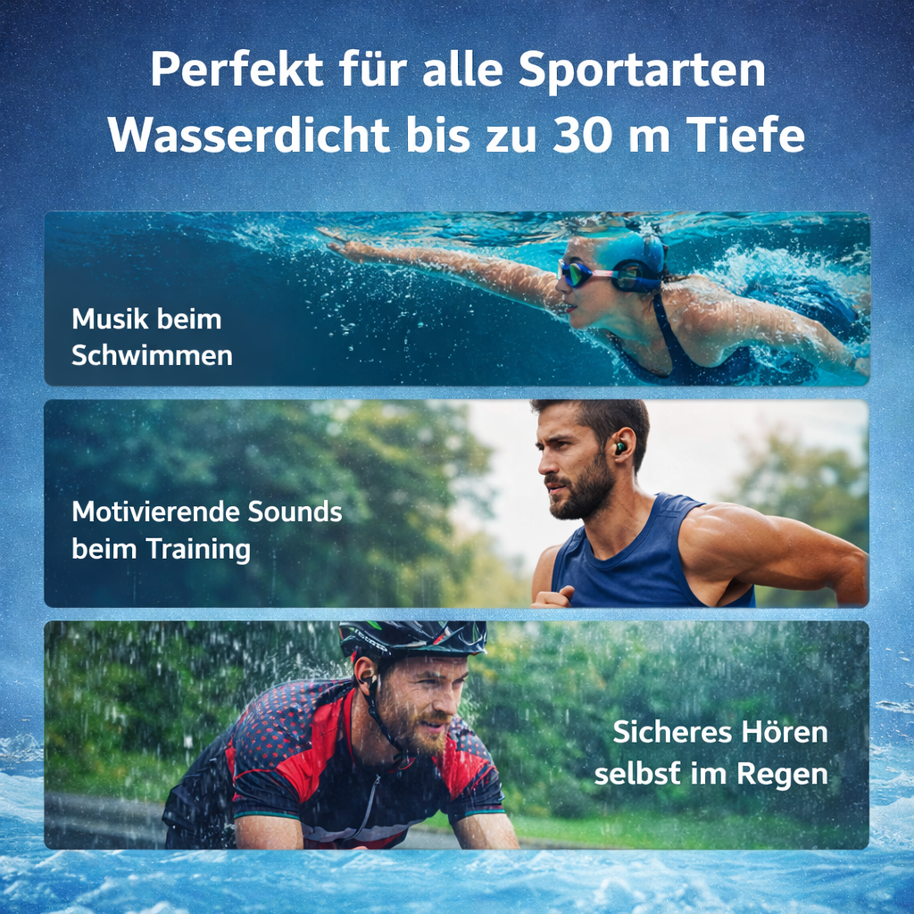 Cranovib™ Knochenschall Kopfhörer Knochenleitung Ohrhörer Bluetooth Open Ear wasserdicht