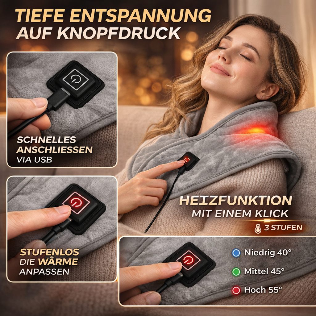 WARMLY™ Pro | Massage Wärmekissen Nackenwärmer Nackenheizkissen Heizdecke Schulter Nacken