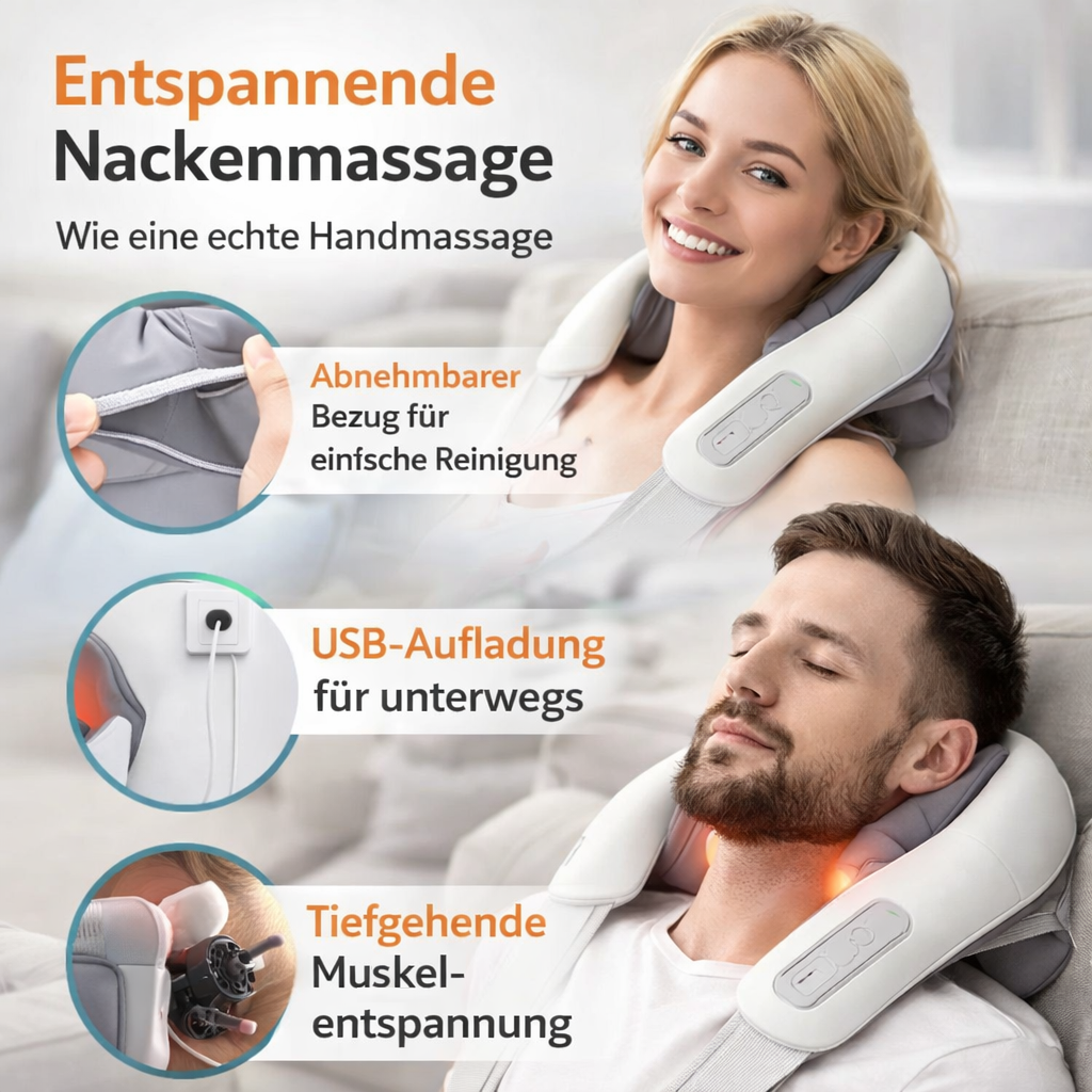 NeckRelief™ Nackenmassagegerät Shiatsu Nacken Schulter Massagegerät mit Wärmefunktion