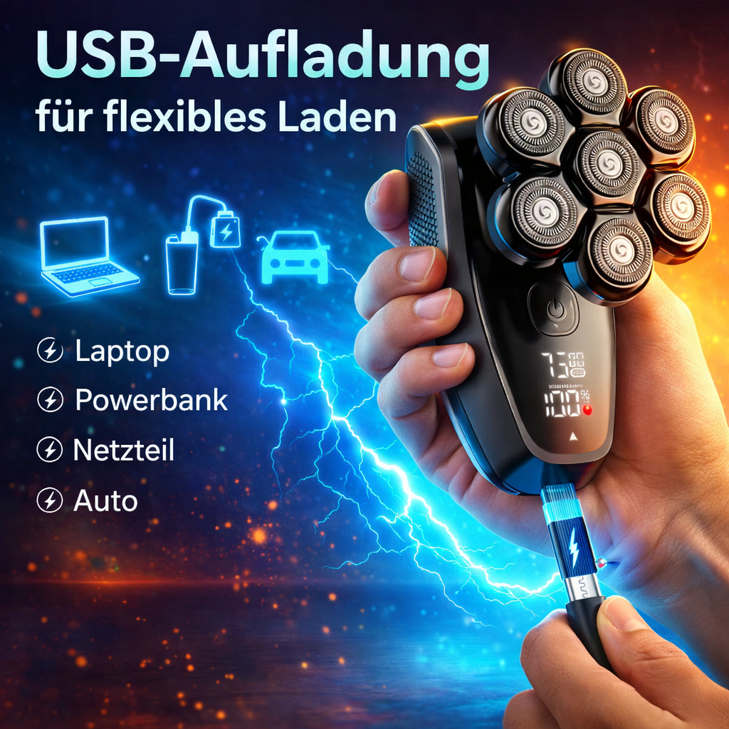 IQ7 Pro™ Kopfrasierer Glatzen Rasierer für Herren mit 7D Rotationstechnologie