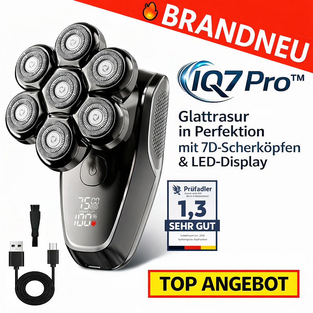 IQ7 Pro™ Kopfrasierer Glatzen Rasierer für Herren mit 7D Rotationstechnologie