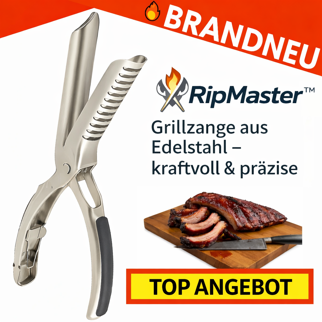 RipMaster™ Profi Edelstahl Grillzange Rippchenzange BBQ Fleischzange Küchenzange
