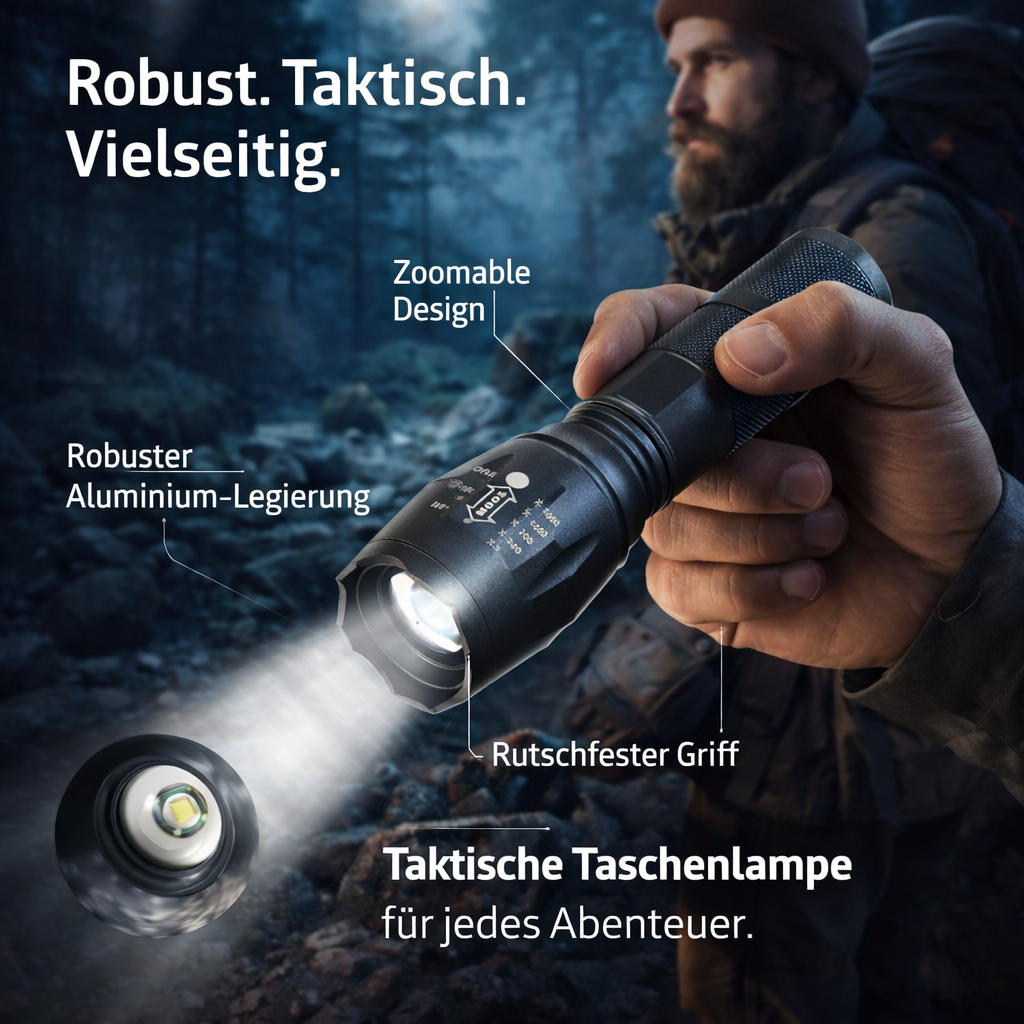 HyperXLight Pro™ ultrahelle taktische LED Taschenlampe mit Zoom - extrem stark!