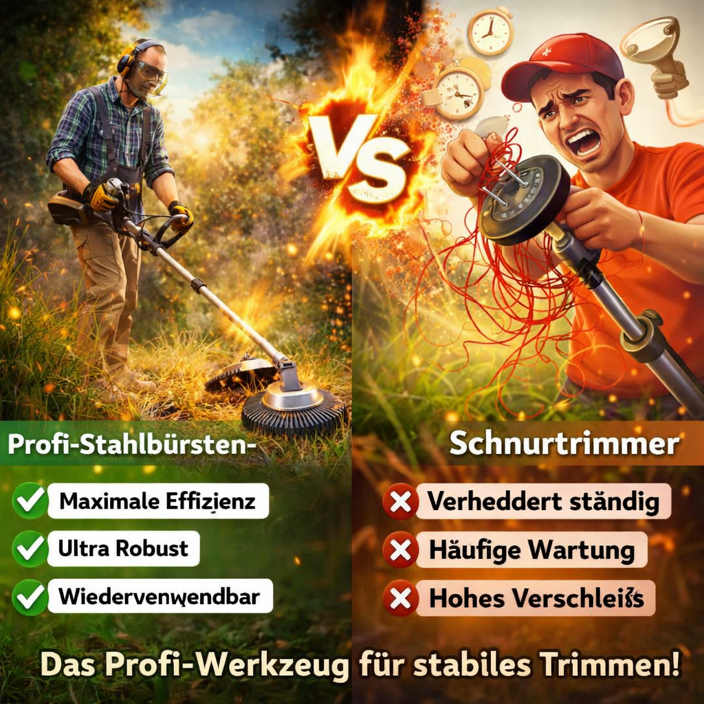 ProfiTrim™ Unkrautbürste -Der unzerstörbare Rasentrimmer für perfekte Ergebnisse