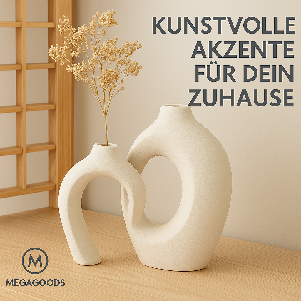 Vasen Set 2tlg Keramik Hohl Boho Modern Deko Wohnzimmer Regal DE.