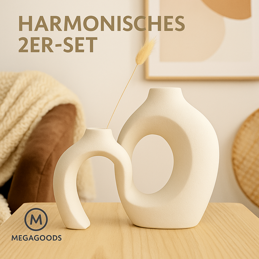 Vasen Set 2tlg Keramik Hohl Boho Modern Deko Wohnzimmer Regal DE.