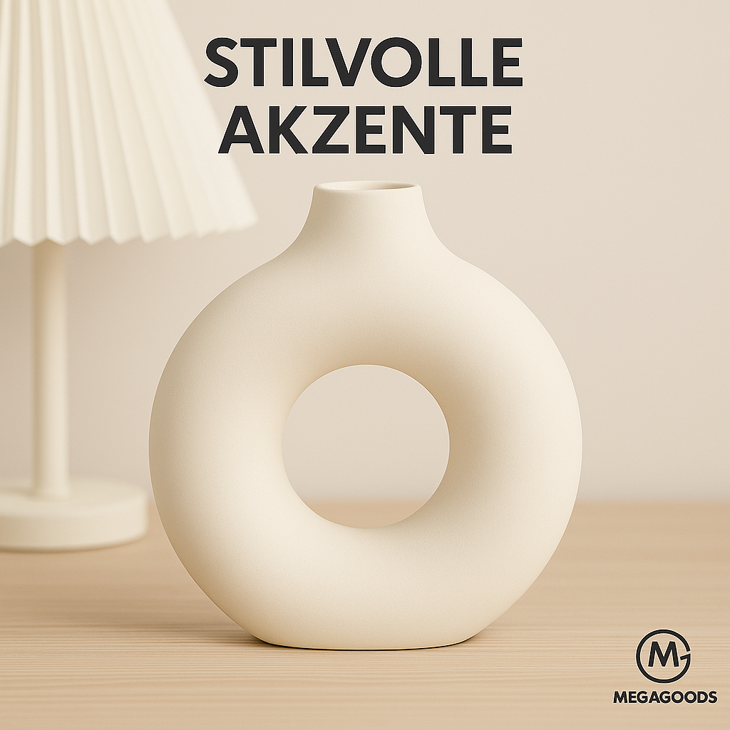 Deko Vase Donut Kunststoff Kreis Blumenvase Wohnzimmer Tisch DE.