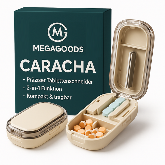 Tablettenzerteiler mit Fach, tragbar und staubdicht, Pillenschneider DE.