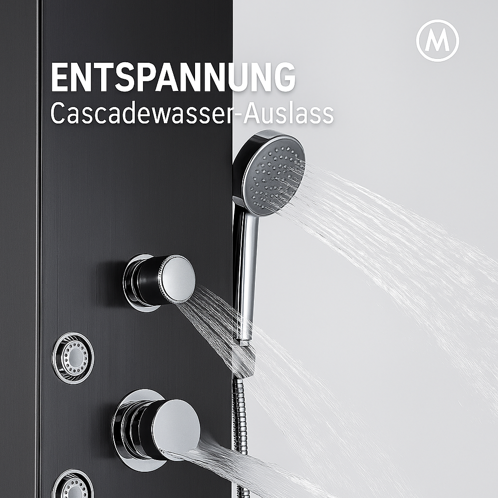 LED Duschpaneel Regendusche Wasserfall Massagedüsen Schwarz DE.