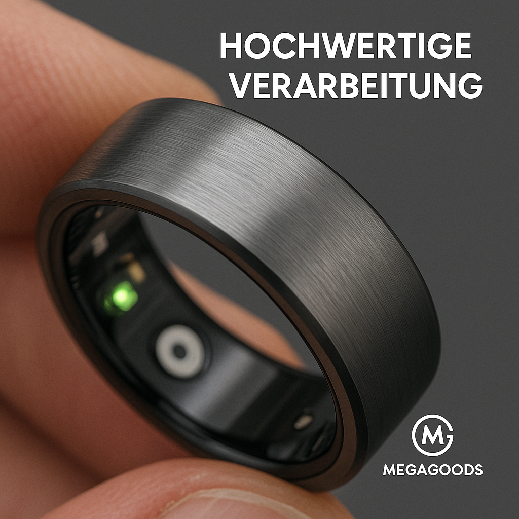 Smart Ring Herren Damen Health Tracker schwarz wasserdicht Akku Größe 12 DE.