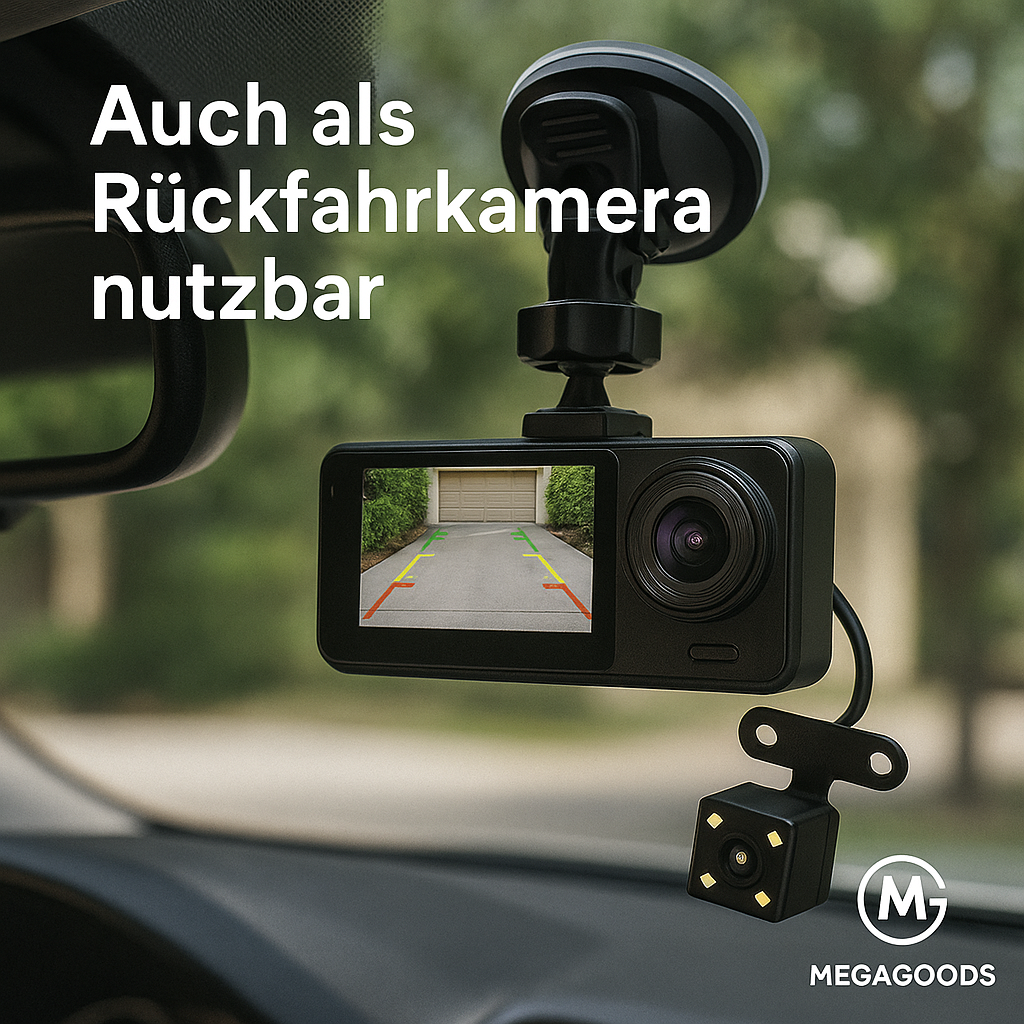 Dashcam 1080P mit IR-Nachtsicht 3 Kameras Loop Aufnahme 2" IPS DE.