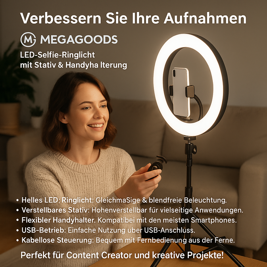 LED Selfie Ring Lampe USB Fernbedienung Fotografie TikTok YouTube Stativ DE.