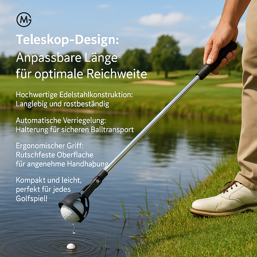 Golfballsammler teleskopierbar aus Stahl mit Automatik-Verschluss DE.