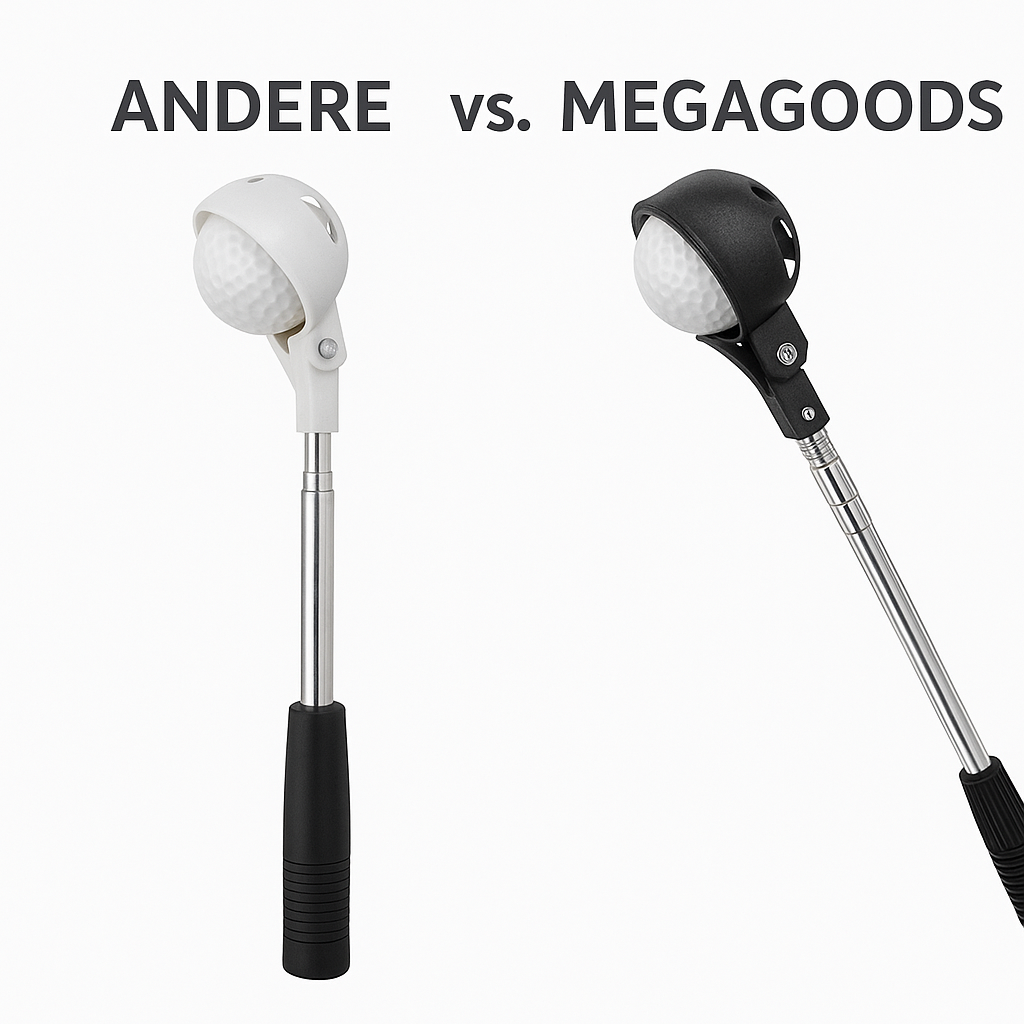 Golfballsammler teleskopierbar aus Stahl mit Automatik-Verschluss DE.