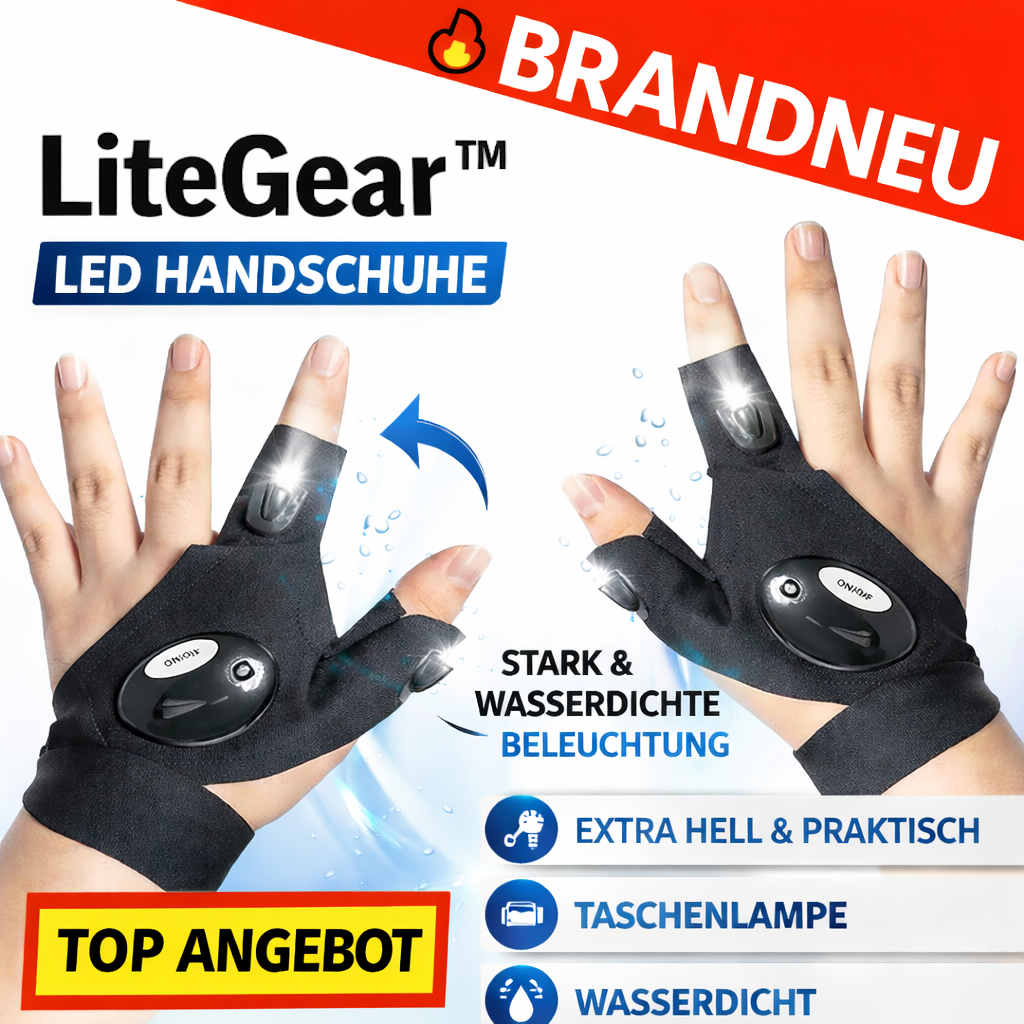 LiteGear™ LED Handschuhe mit wasserdichter Beleuchtung | Taschenlampe | 1 paar