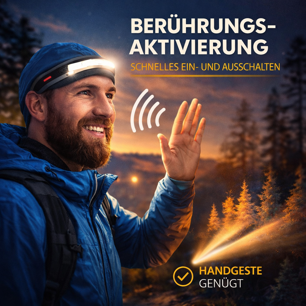 ADVENTURE™ MAX Stirnlampe LED Kopflampe Bewegungssensor Rotlicht Rücklicht Light