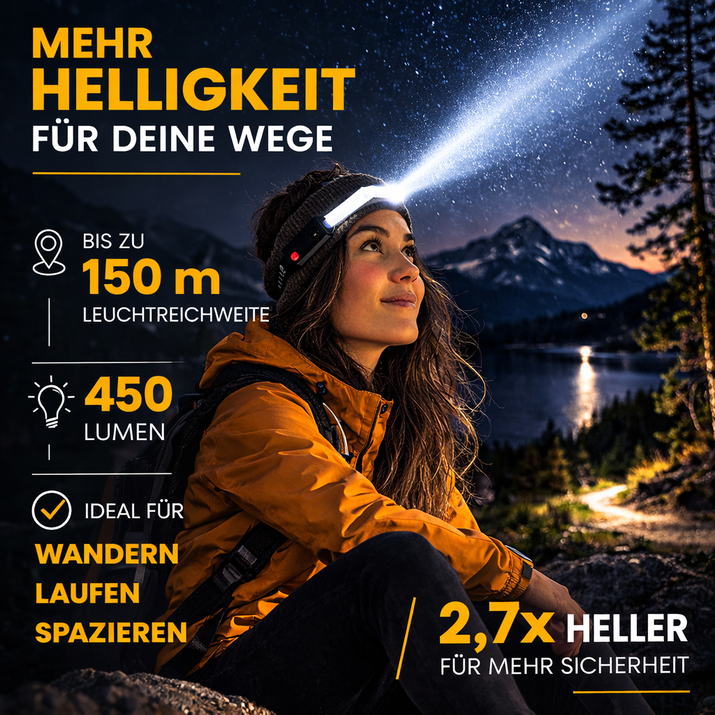 ADVENTURE™ MAX Stirnlampe LED Kopflampe Bewegungssensor Rotlicht Rücklicht Light