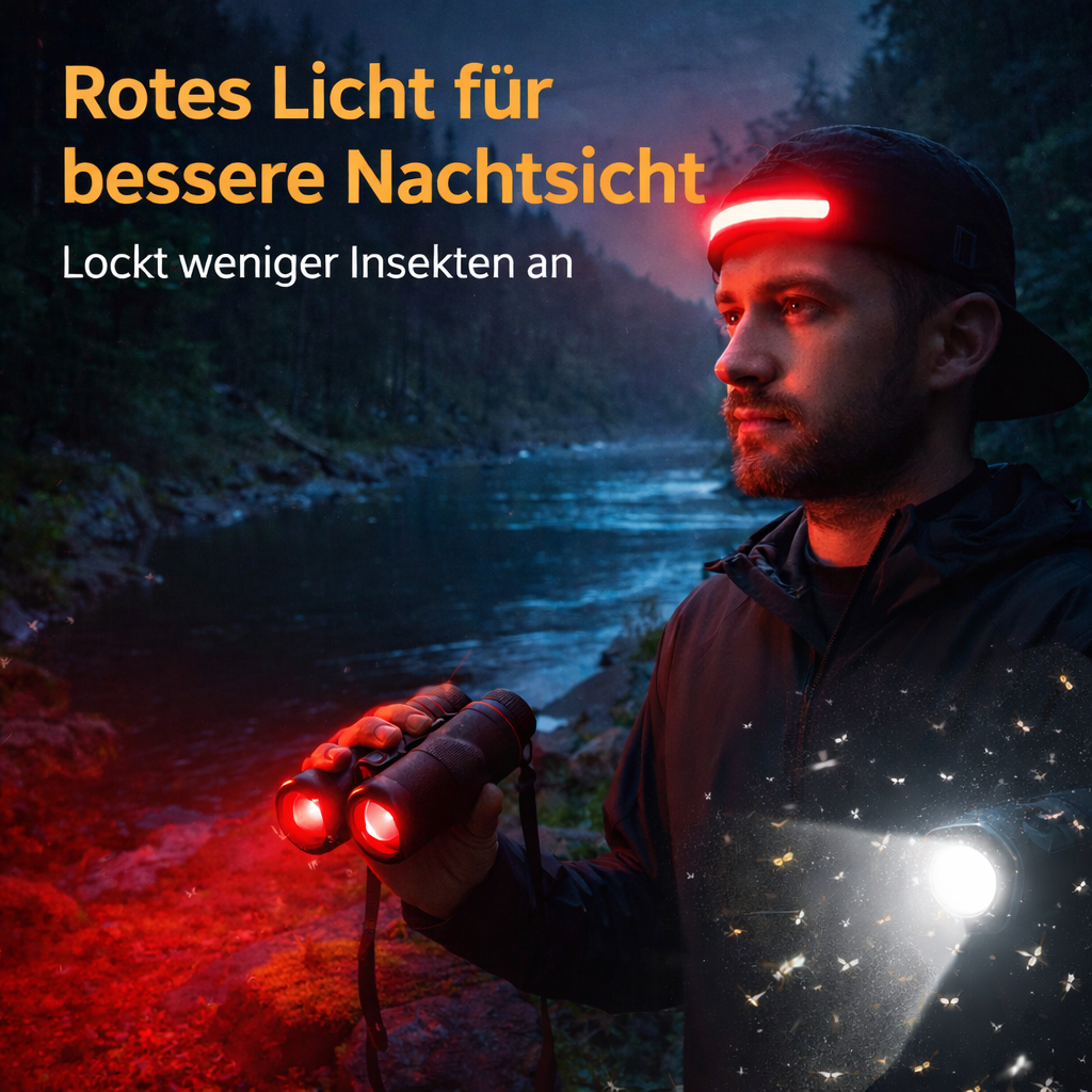 ADVENTURE™ 2.0 Stirnlampe LED Kopflampe Light Bewegungssensor mit Rotlicht!