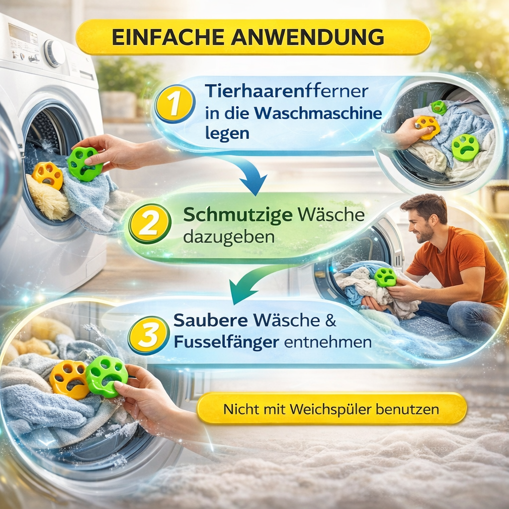 FusselFrei™ Tierhaarentferner Waschmaschine 4er Set- perfekt für fusselfreie Kleidung!