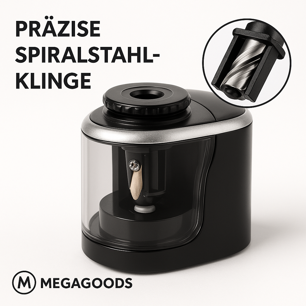 Elektrischer Anspitzer für Bleistifte mit Spiralstahlklinge DE.