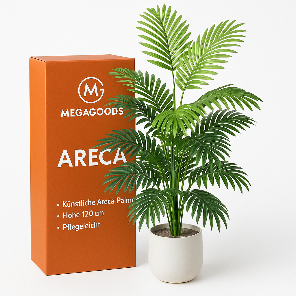Kunstpalme 120 cm groß mit Monstera Zweigen für Deko Garten DE.