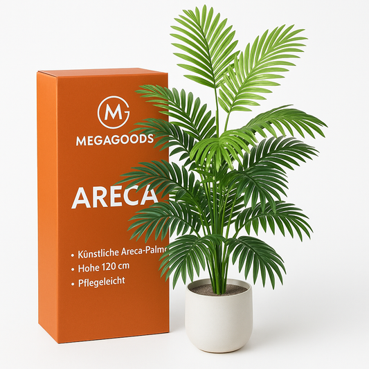 Kunstpalme 120 cm groß mit Monstera Zweigen für Deko Garten DE.
