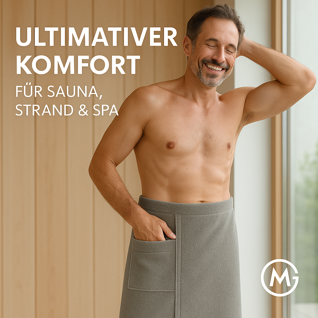 Herren Wickelhandtuch mit Tasche saugfähig für Sauna Strand Spa DE.