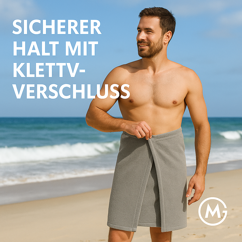 Herren Wickelhandtuch mit Tasche saugfähig für Sauna Strand Spa DE.