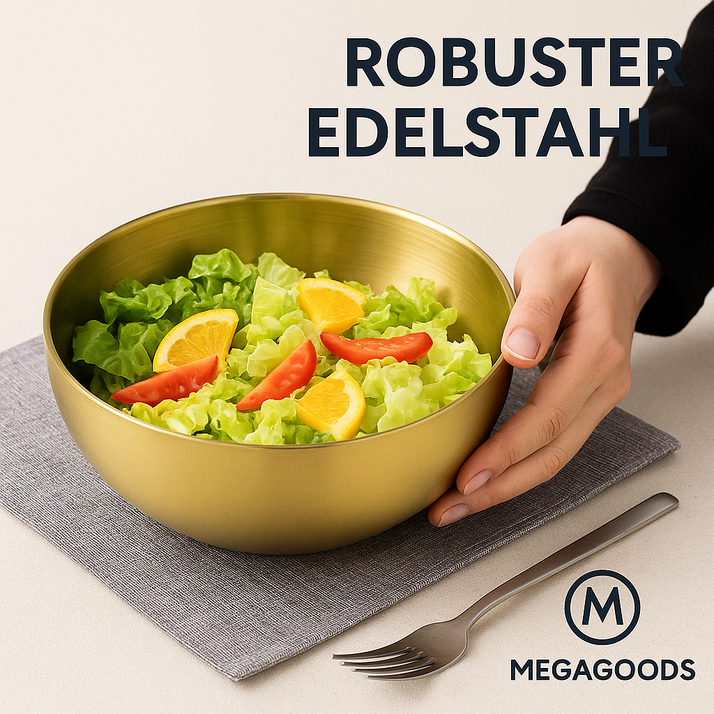 Edelstahl Schüssel goldfarben groß 304 für Salat Suppe Reis DE.