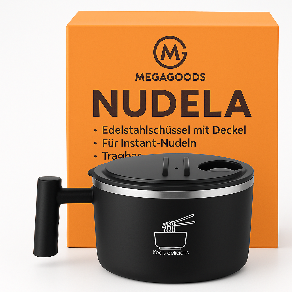 Edelstahl-Schüssel mit Deckel  für Instant-Nudeln, tragbar DE.