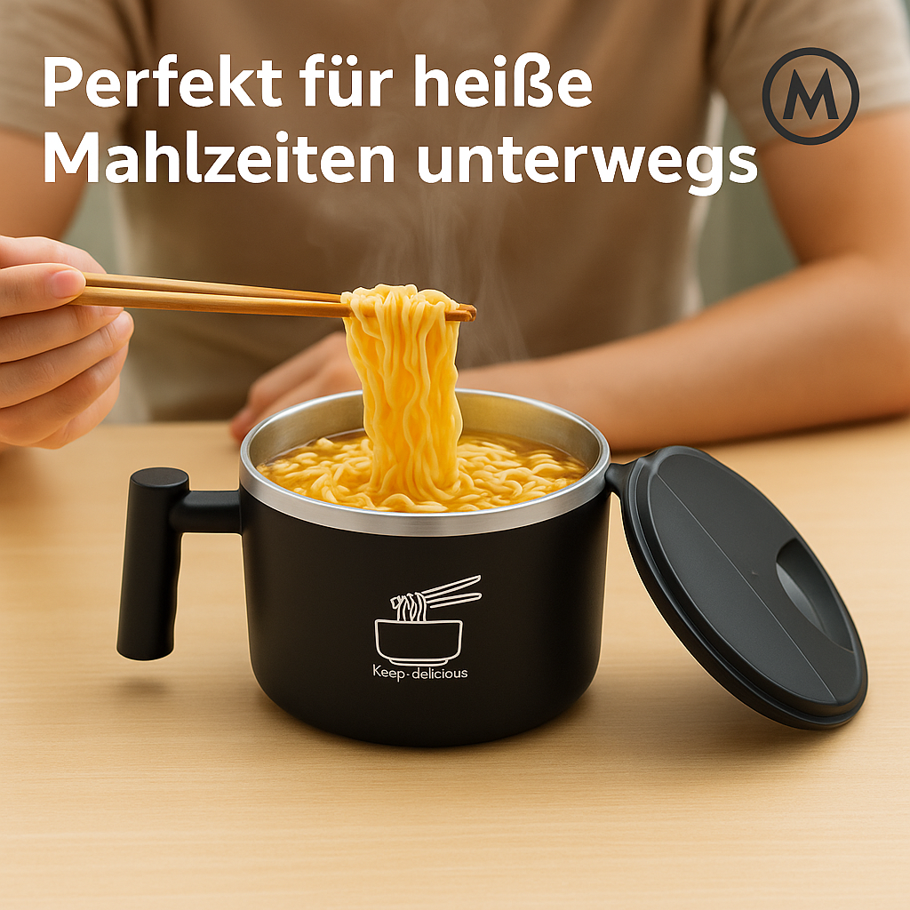 Edelstahl-Schüssel mit Deckel  für Instant-Nudeln, tragbar DE.