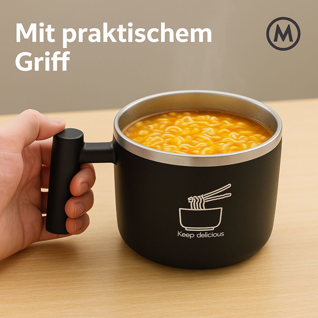 Edelstahl-Schüssel mit Deckel  für Instant-Nudeln, tragbar DE.