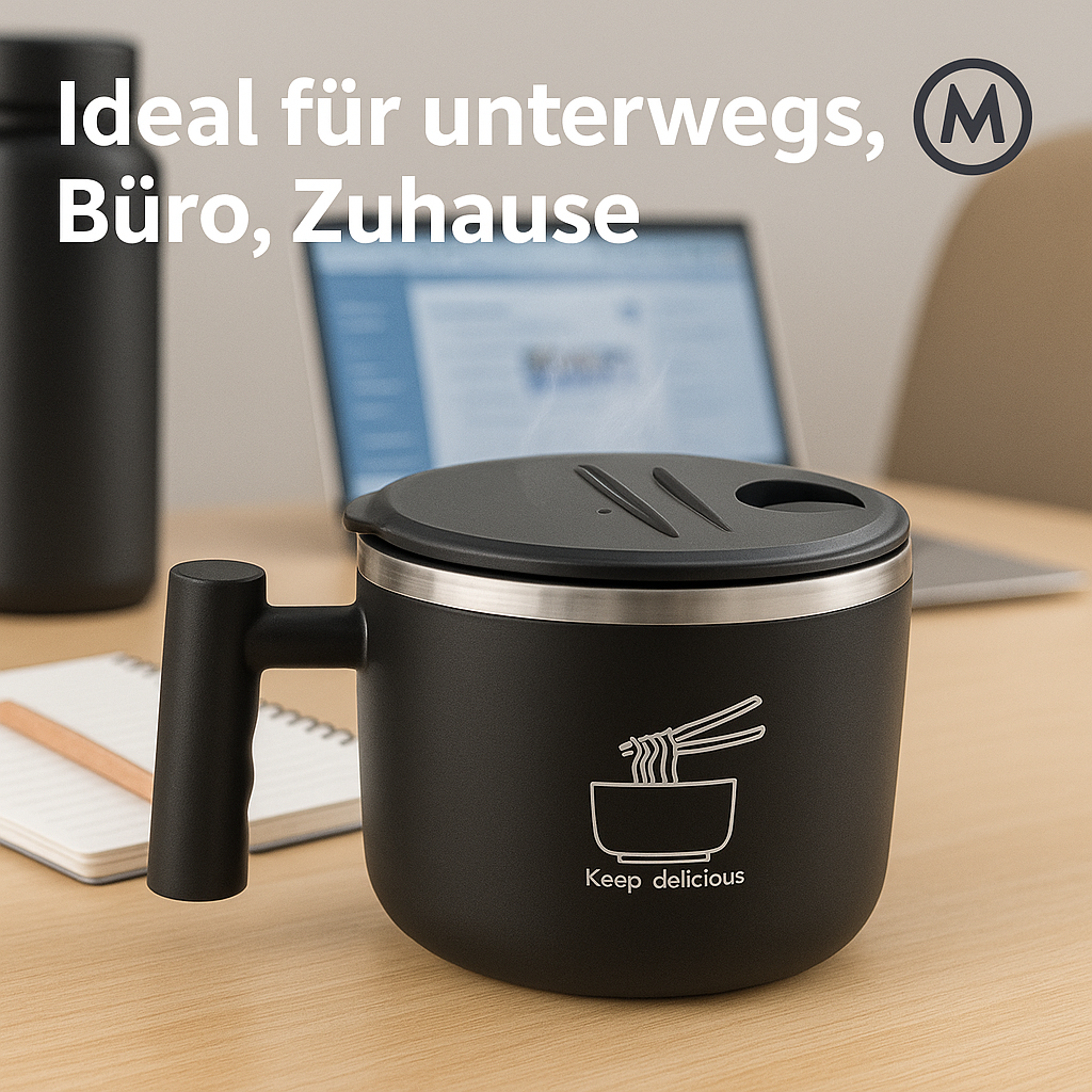 Edelstahl-Schüssel mit Deckel  für Instant-Nudeln, tragbar DE.