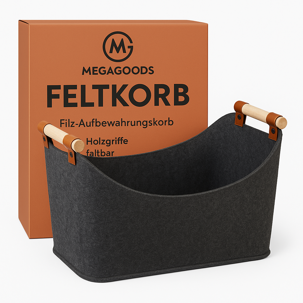 Filzkorb Feuerholz Box mit Holzgriffen faltbar Holzkorb Aufbewahrung DE.