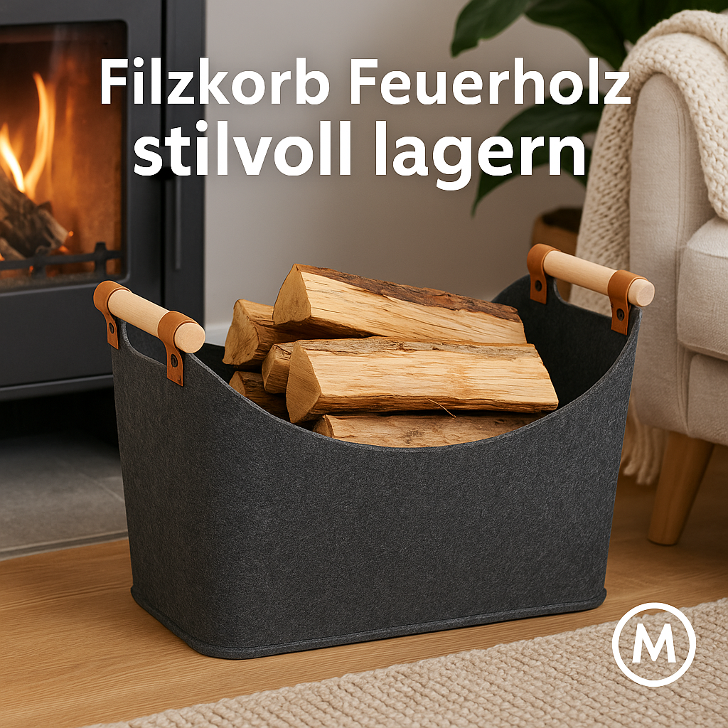 Filzkorb Feuerholz Box mit Holzgriffen faltbar Holzkorb Aufbewahrung DE.