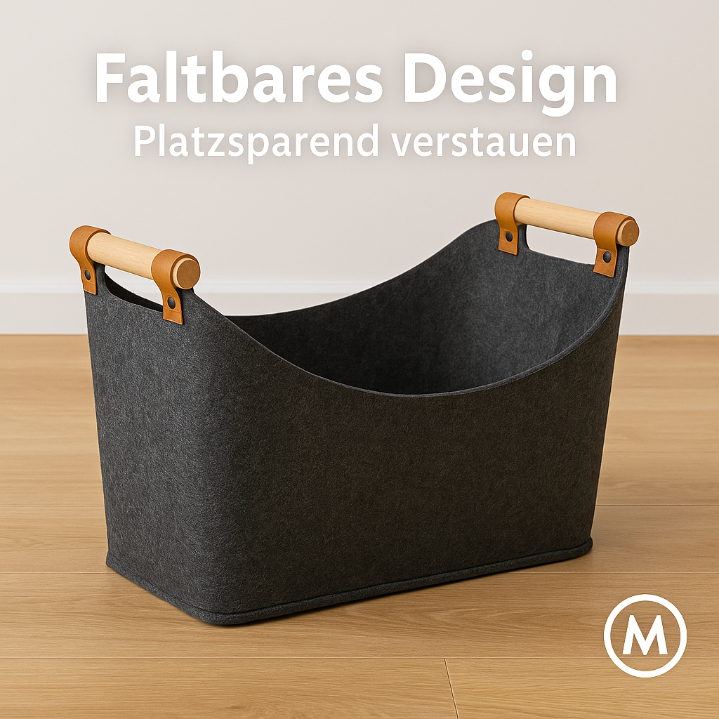 Filzkorb Feuerholz Box mit Holzgriffen faltbar Holzkorb Aufbewahrung DE.